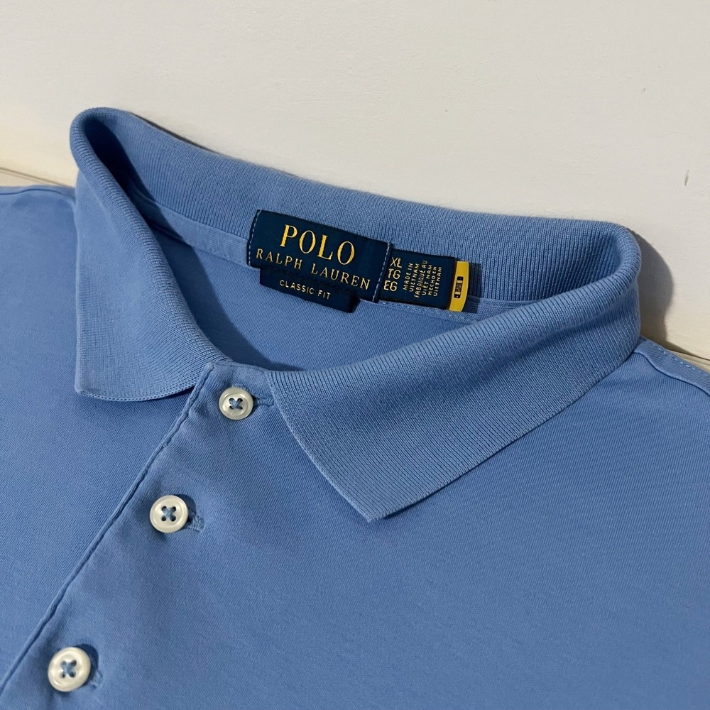 Polo Ralph Lauren Mens XL Classic Fit Short Sleeve Polo Shirt Blue Cotton Logo - Picture 6 of 7